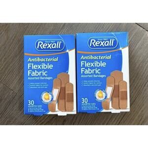 Rexall Antibacterial Fabric Bandages 30 Ct Each (2 Pack) Exp 02/2026